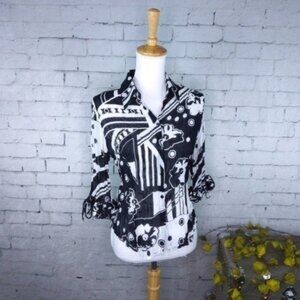 Violet & Claire Crinkle Geometric Print Top Black And White Medium